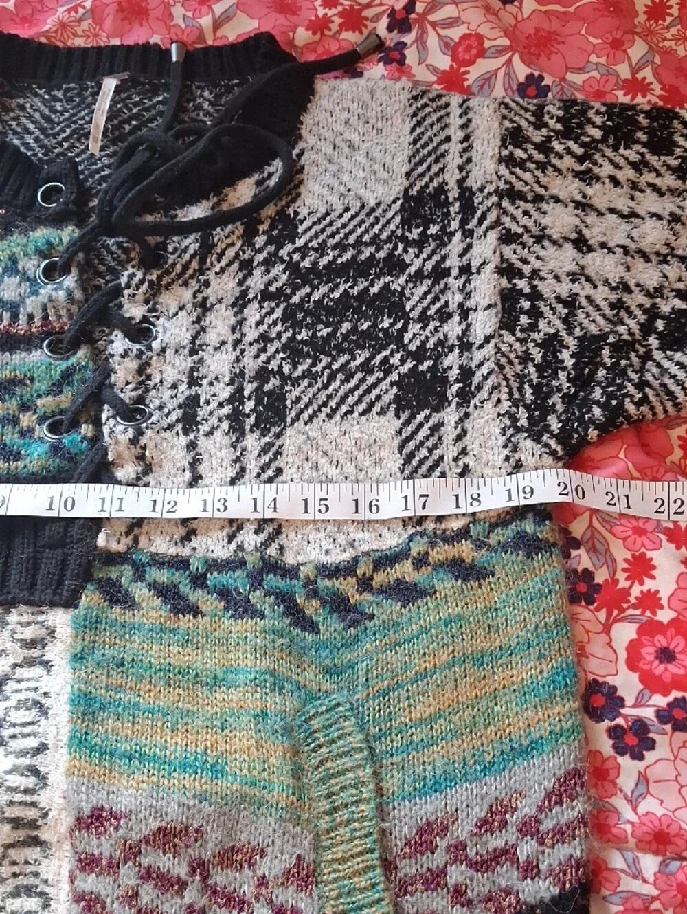 Free People Multi-Pattern Multi Color Patchwork Lace-Up Sweater Dress